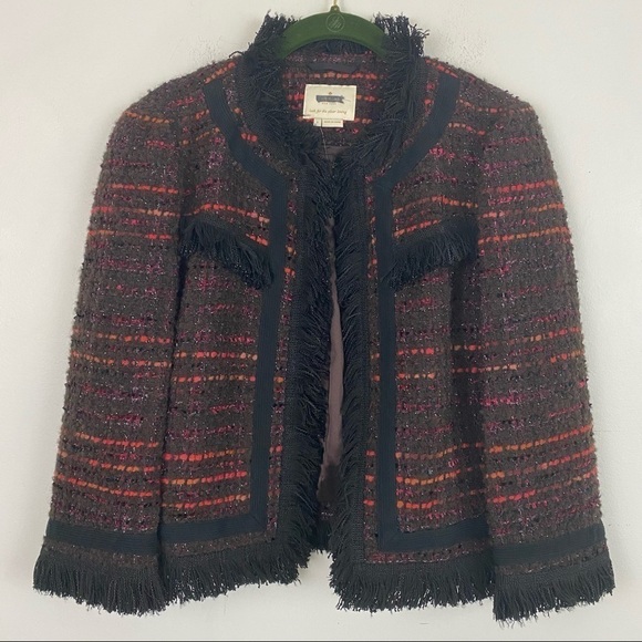 KATE SPADE black and pink stripe tweed blazer sz 0 - Picture 2 of 6